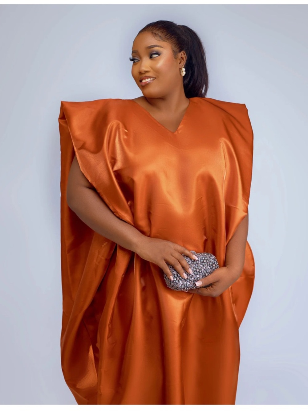 Satin Orange V-Neck Caftan
